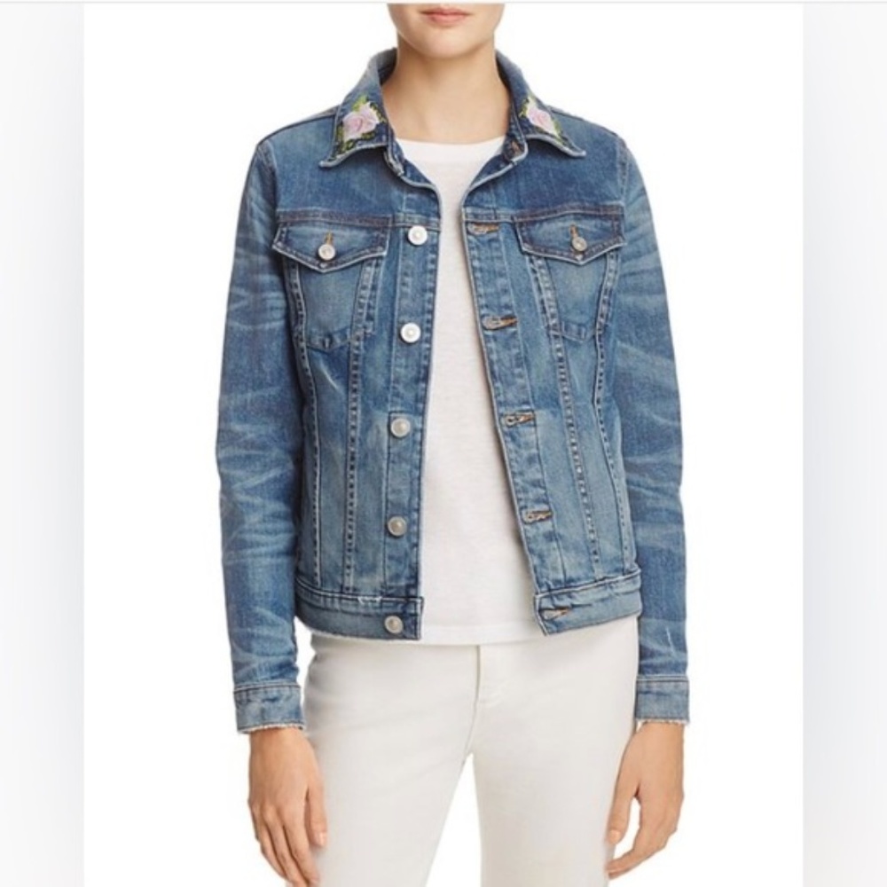 Hudson Jeans Jacket Embroidery Floral Roses Denim